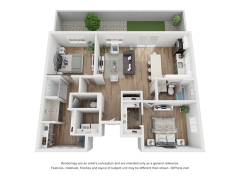 Floor plan for 2 beds, 2 baths, 1012 sqft